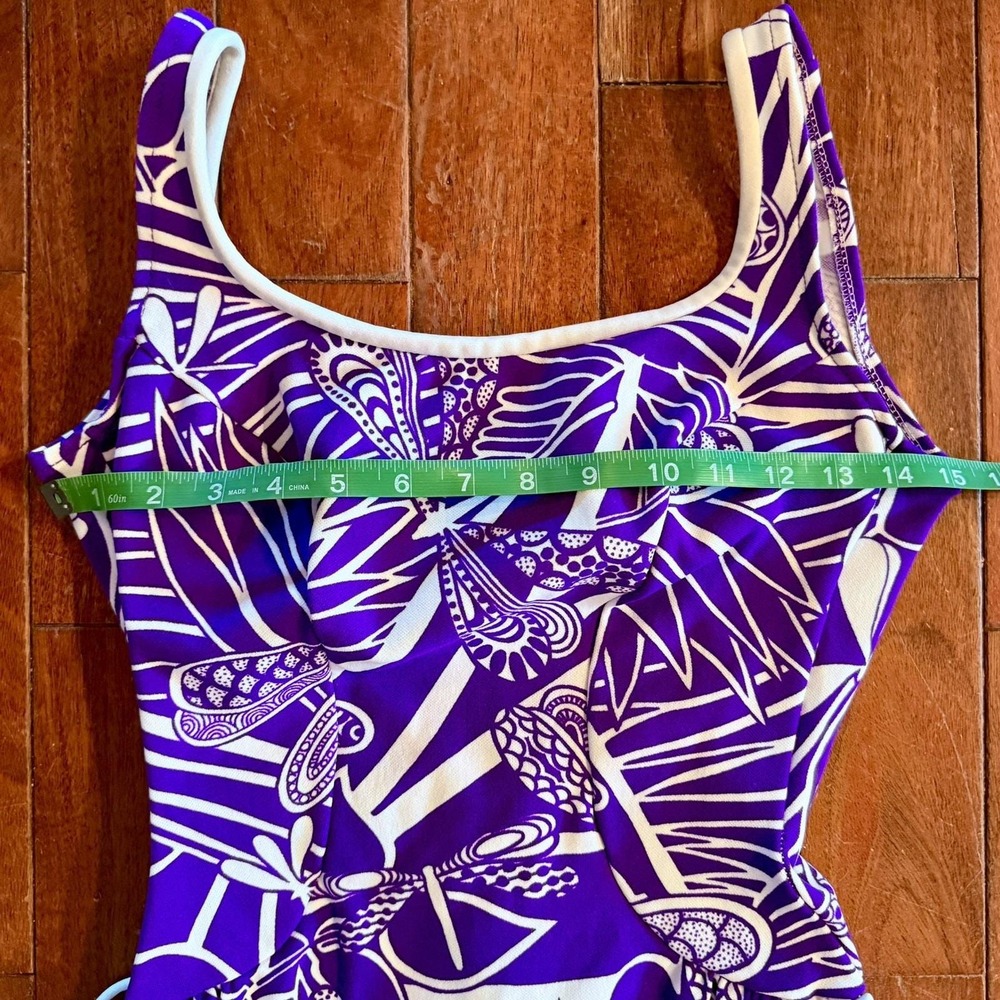Vintage 1960s Robby Len Swimsuit Dress PURPLE Dragonfly Sz L 11/12‎ Union Tag - Picture 5 of 9